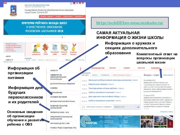 Навигатор по сайту школы http://sch283sv-new.mskobr.ru/ САМАЯ АКТУАЛЬНАЯ ИНФОРМАЦИЯ О ЖИЗНИ ШКОЛЫ