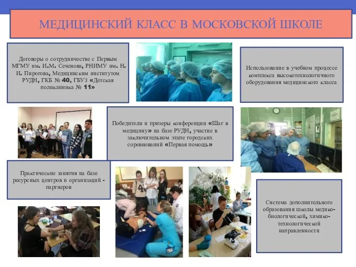 МЕДИЦИНСКИЙ КЛАСС В МОСКОВСКОЙ ШКОЛЕ Договоры о сотрудничестве с Первым МГМУ