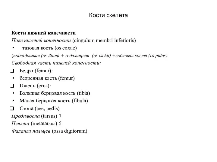 Кости скелета Кости нижней конечности Пояс нижней конечности (cingulum membri inferioris)