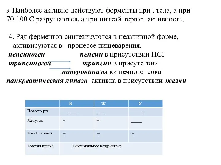 3. Наиболее активно действуют ферменты при t тела, а при 70-100