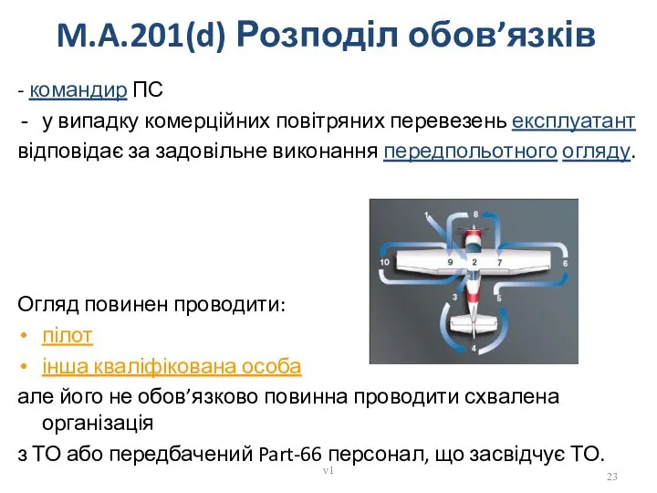 M.A.201(d) Розподіл обов’язків - командир ПС у випадку комерційних повітряних перевезень