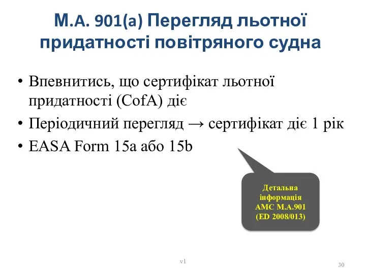 М.A. 901(a) Перегляд льотної придатності повітряного судна Впевнитись, що сертифікат льотної
