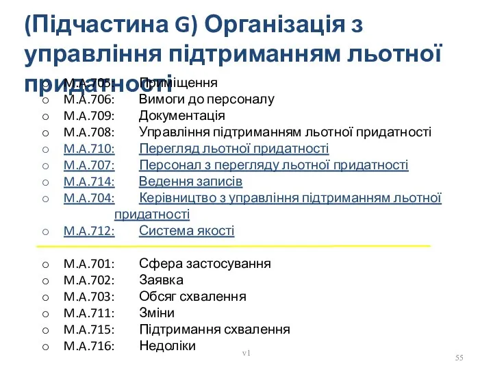 (Підчастина G) Організація з управління підтриманням льотної придатності M.A.705: Приміщення M.A.706: