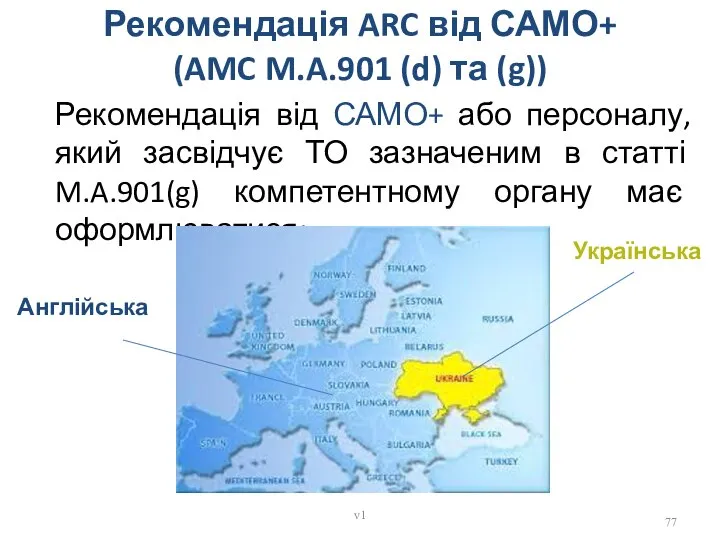 Рекомендація ARC від САМО+ (AMC M.A.901 (d) та (g)) Рекомендація від