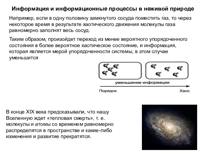 Информация и информационные процессы в неживой природе В конце XIX века