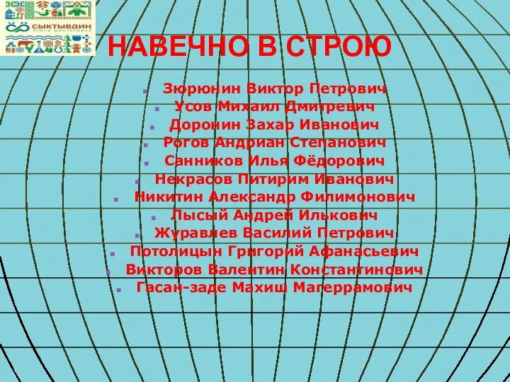 НАВЕЧНО В СТРОЮ Зюрюнин Виктор Петрович Усов Михаил Дмитревич Доронин Захар