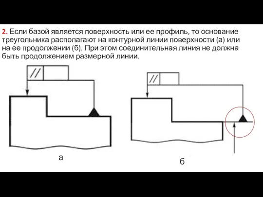 2. Если базой является поверхность или ее профиль, то основание треугольника