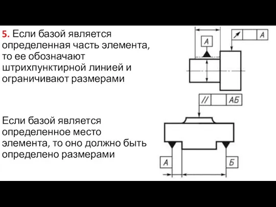 5. Если базой является определенная часть элемента, то ее обозначают штрихпунктирной