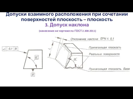 Допуски взаимного расположения при сочетании поверхностей плоскость – плоскость 3. Допуск