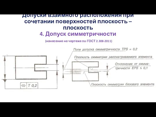 Допуски взаимного расположения при сочетании поверхностей плоскость – плоскость 4. Допуск