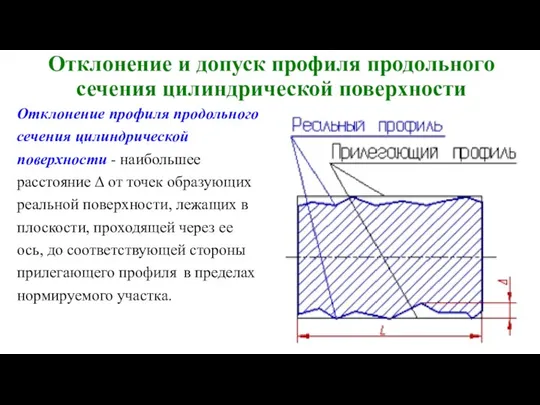 Отклонение и допуск профиля продольного сечения цилиндрической поверхности Отклонение профиля продольного