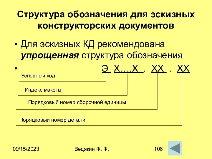 09/15/2023 Ведякин Ф. Ф. Структура обозначения для эскизных конструкторских документов Для