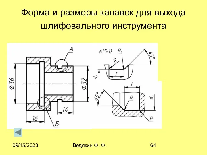 09/15/2023 Ведякин Ф. Ф. Форма и размеры канавок для выхода шлифовального инструмента