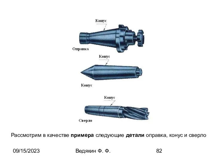 09/15/2023 Ведякин Ф. Ф. Рассмотрим в качестве примера следующие детали оправка, конус и сверло