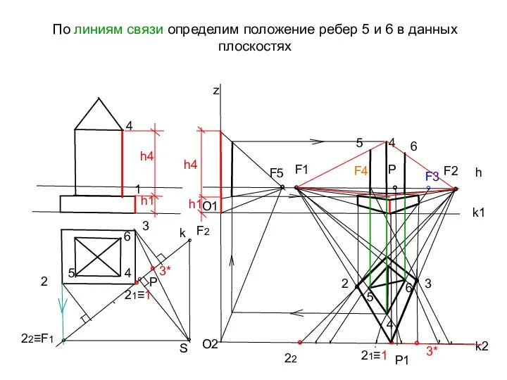 По линиям связи определим положение ребер 5 и 6 в данных