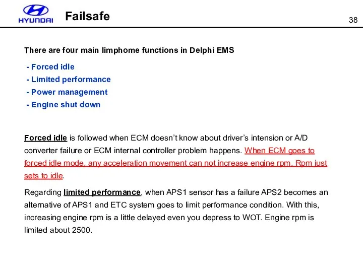 Failsafe There are four main limphome functions in Delphi EMS -