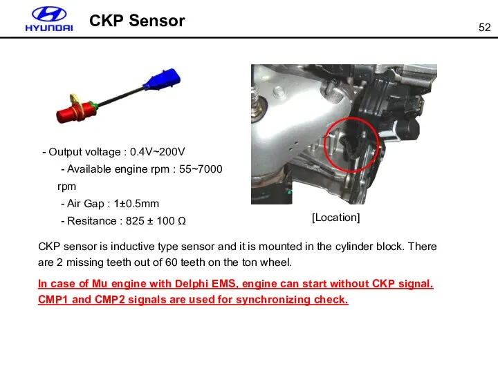 CKP Sensor - Output voltage : 0.4V~200V - Available engine rpm