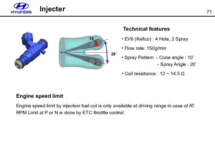 Technical features EV6 (Kefico) : 4 Hole, 2 Spray Flow rate: