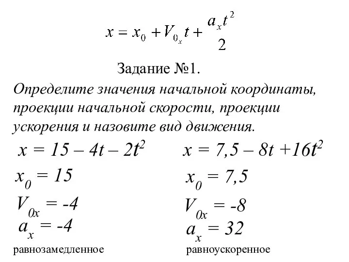 x = 15 – 4t – 2t2 x = 7,5 –