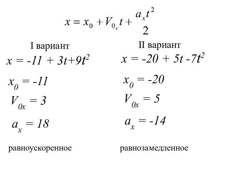 x = -11 + 3t+9t2 х0 = -11 V0x = 3