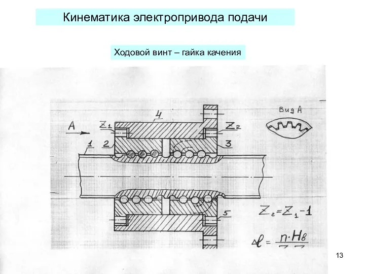 Кинематика электропривода подачи Ходовой винт – гайка качения