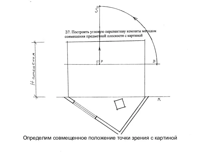 Определим совмещенное положение точки зрения с картиной 3