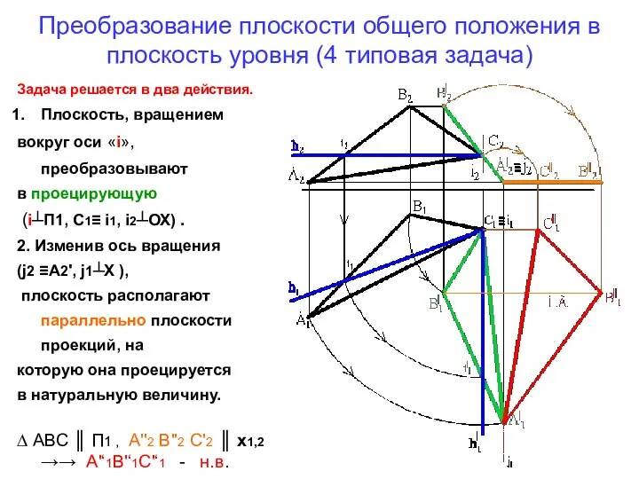 Преобразование плоскости общего положения в плоскость уровня (4 типовая задача) Задача