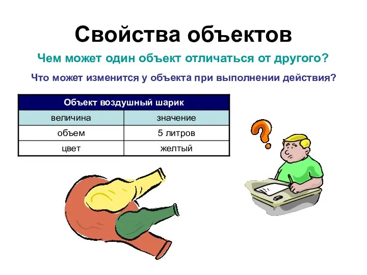 Свойства объектов Чем может один объект отличаться от другого? Что может