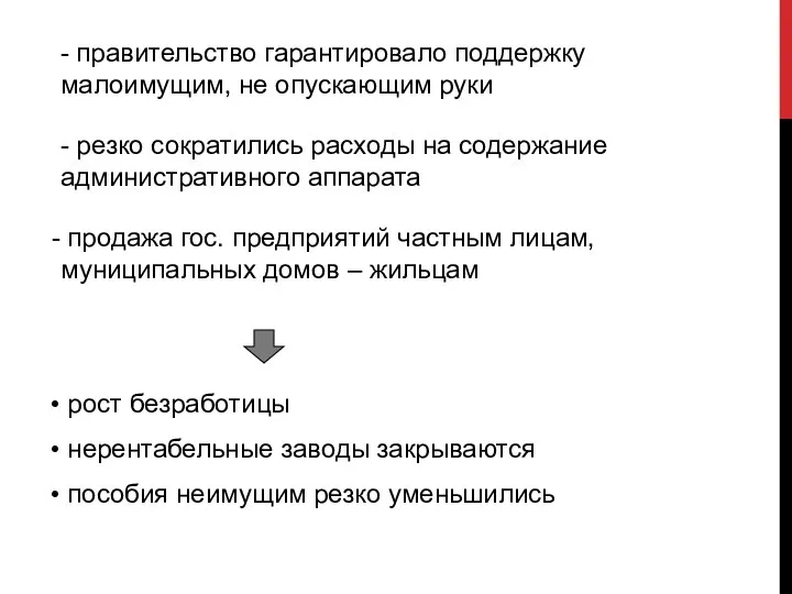 - правительство гарантировало поддержку малоимущим, не опускающим руки - резко сократились