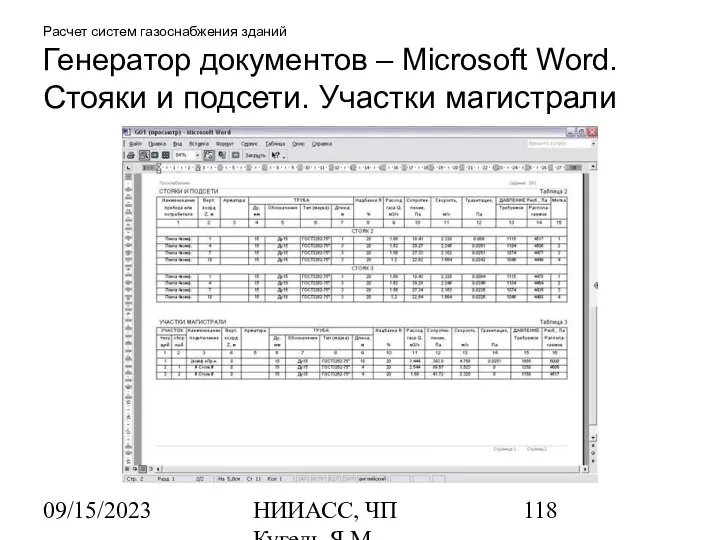 09/15/2023 НИИАСС, ЧП Кугель Я.М. Расчет систем газоснабжения зданий Генератор документов