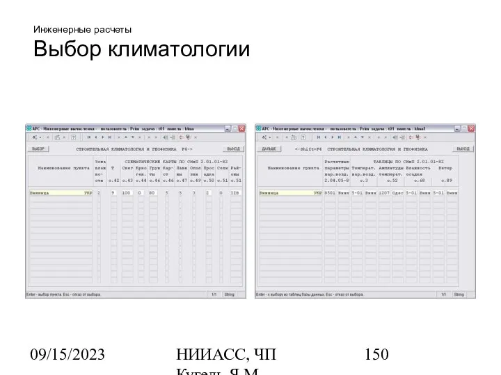 09/15/2023 НИИАСС, ЧП Кугель Я.М. Инженерные расчеты Выбор климатологии