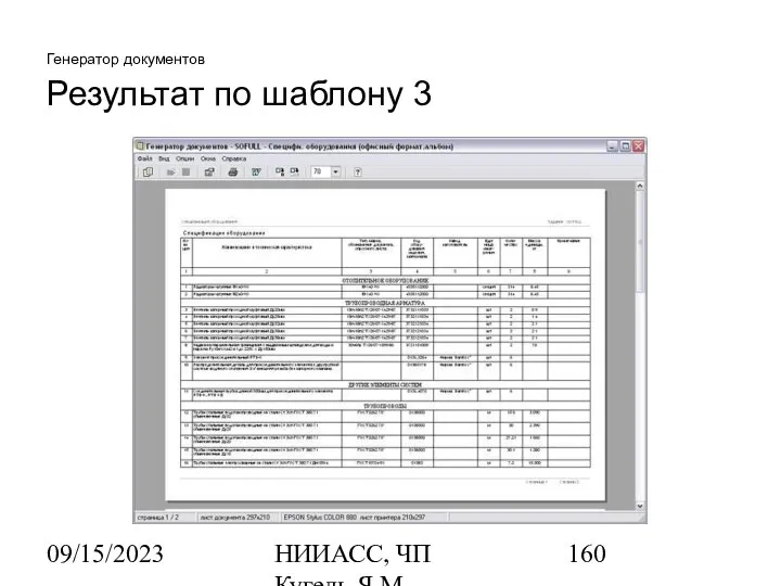 09/15/2023 НИИАСС, ЧП Кугель Я.М. Генератор документов Результат по шаблону 3