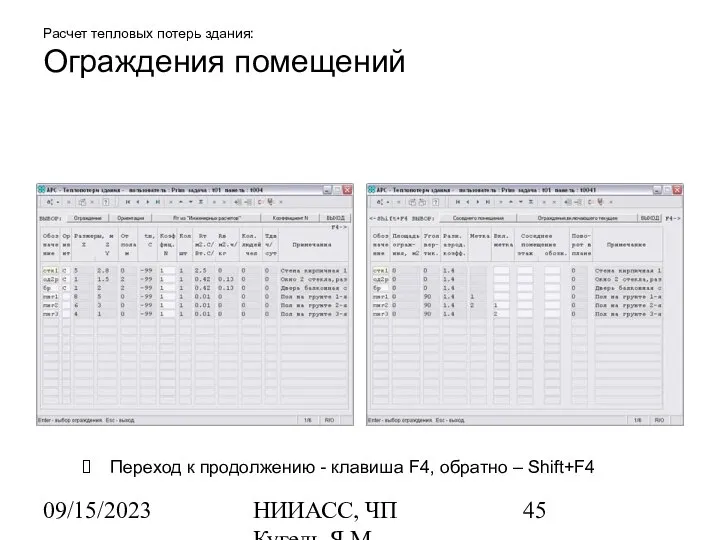 09/15/2023 НИИАСС, ЧП Кугель Я.М. Расчет тепловых потерь здания: Ограждения помещений