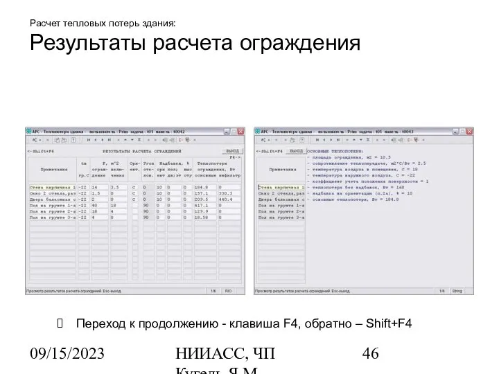 09/15/2023 НИИАСС, ЧП Кугель Я.М. Расчет тепловых потерь здания: Результаты расчета