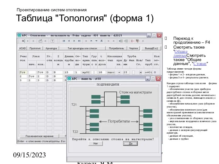 09/15/2023 НИИАСС, ЧП Кугель Я.М. Проектирование систем отопления Таблица "Топология" (форма