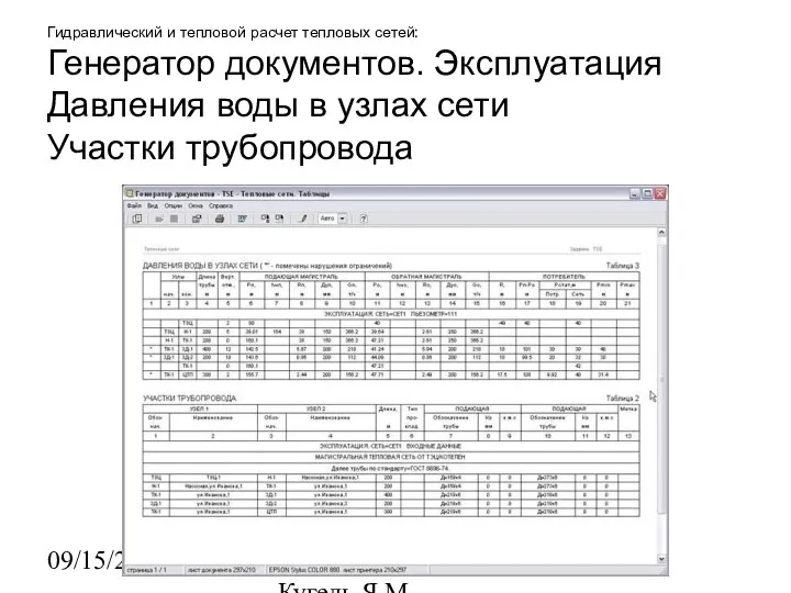 09/15/2023 НИИАСС, ЧП Кугель Я.М. Гидравлический и тепловой расчет тепловых сетей: