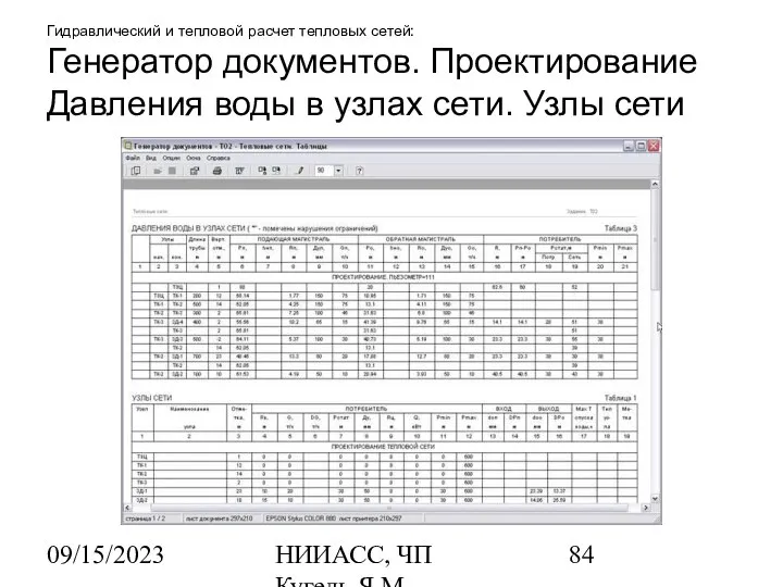 09/15/2023 НИИАСС, ЧП Кугель Я.М. Гидравлический и тепловой расчет тепловых сетей: