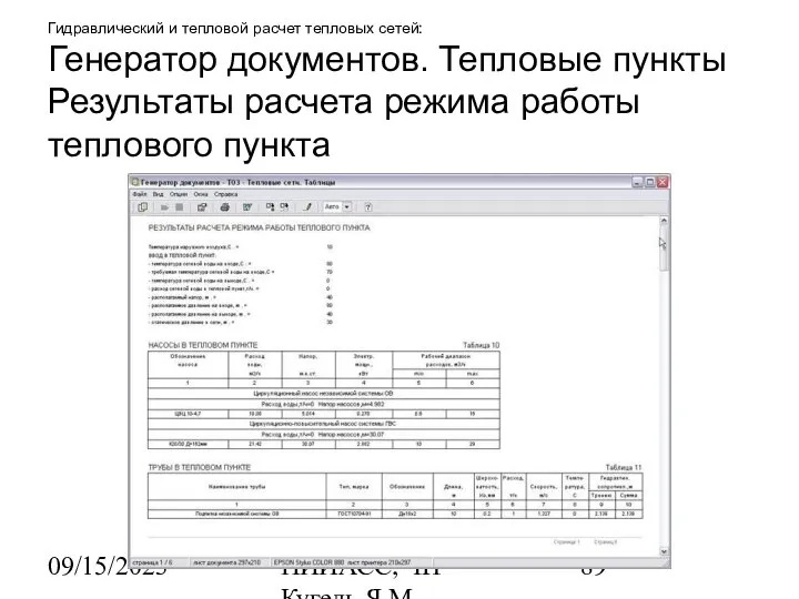 09/15/2023 НИИАСС, ЧП Кугель Я.М. Гидравлический и тепловой расчет тепловых сетей: