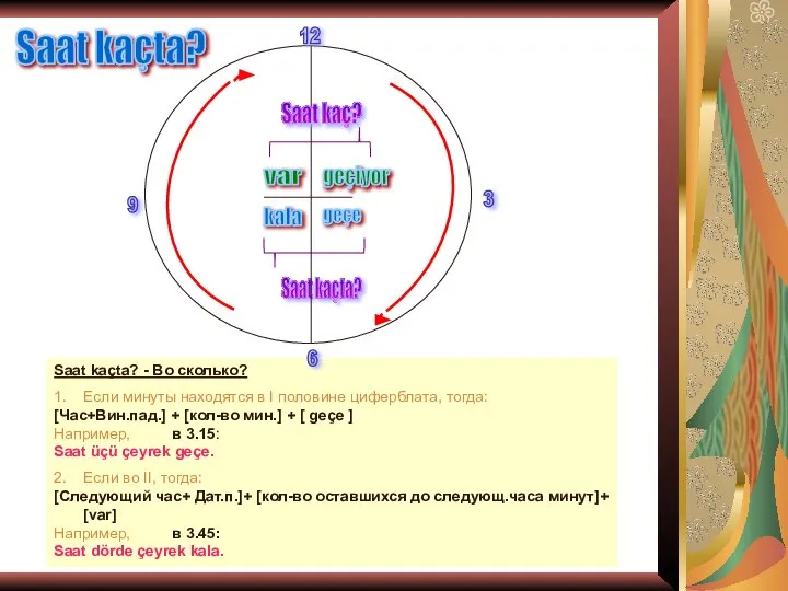 Saat kaçta? Saat kaçta? - Во сколько? 1. Если минуты находятся