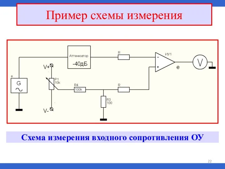 Пример схемы измерения Схема измерения входного сопротивления ОУ