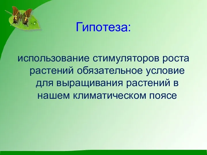 Гипотеза: использование стимуляторов роста растений обязательное условие для выращивания растений в нашем климатическом поясе