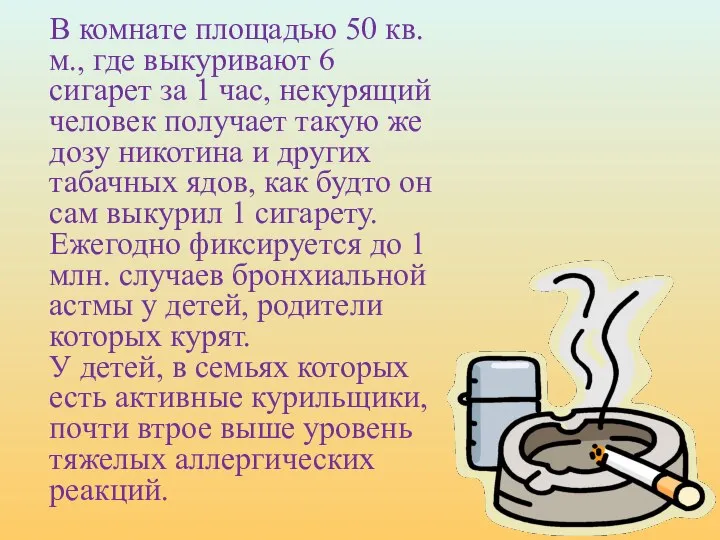 В комнате площадью 50 кв.м., где выкуривают 6 сигарет за 1