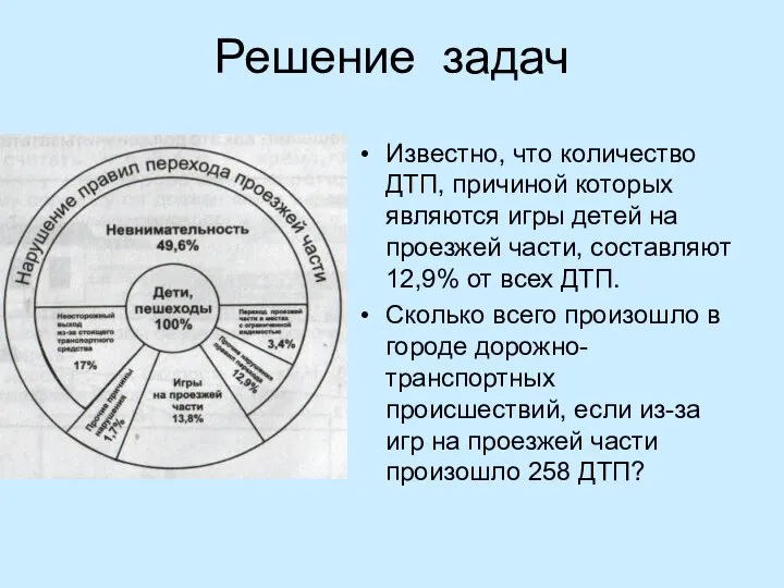 Решение задач Известно, что количество ДТП, причиной которых являются игры детей