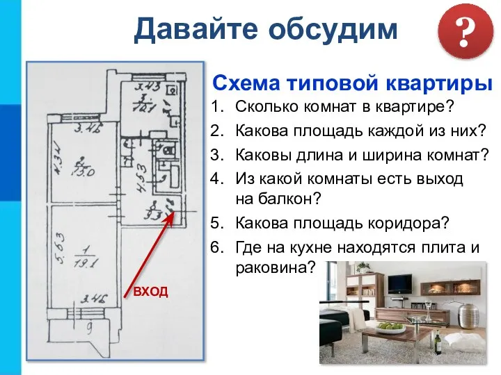 Схема типовой квартиры ВХОД Сколько комнат в квартире? Какова площадь каждой