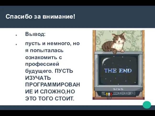 Спасибо за внимание! Вывод: пусть и немного, но я попыталась ознакомить