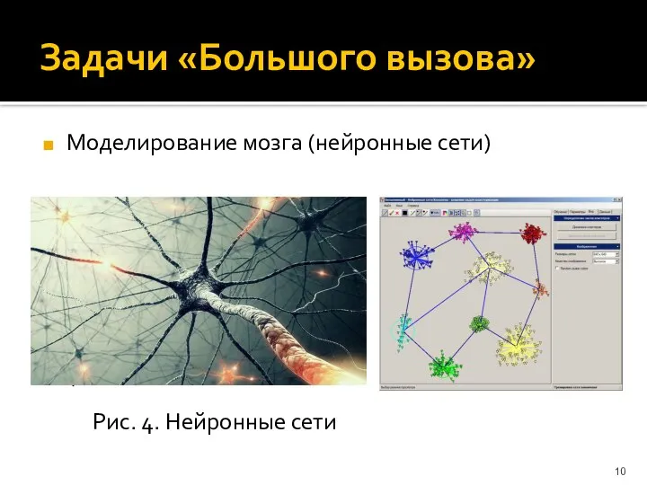 Задачи «Большого вызова» Моделирование мозга (нейронные сети) ( Рис. 4. Нейронные сети