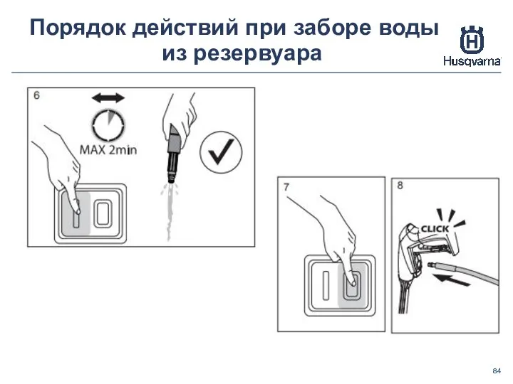 Порядок действий при заборе воды из резервуара