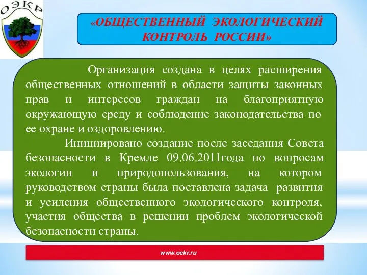 2 www.oekr.ru Организация создана в целях расширения общественных отношений в области