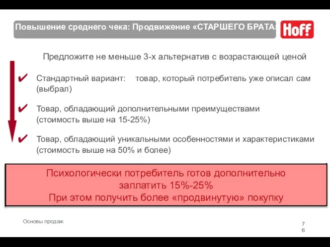 Повышение среднего чека: Продвижение «СТАРШЕГО БРАТА» Предложите не меньше 3-х альтернатив