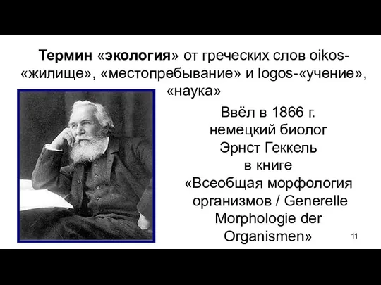 Ввёл в 1866 г. немецкий биолог Эрнст Геккель в книге «Всеобщая